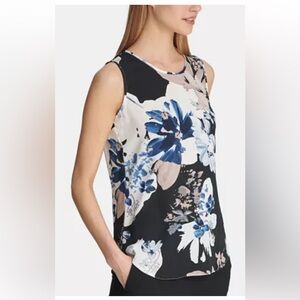 DKNY | 50 Shades of Blue Floral Print Top size medium